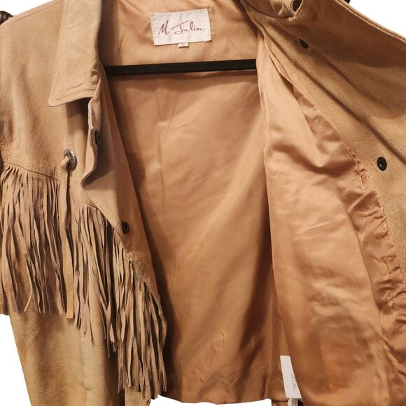 Vintage Men's M Julian Suede Fringe Concho Western Motorcycle Tan Jacket Sz 16 - Picture 16 of 16
